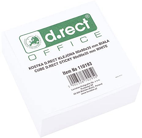 D.RECT Zettelklotz Notizklotz | 90x90x35mm circa 300 blatt | kopfgeleimt |Weiß