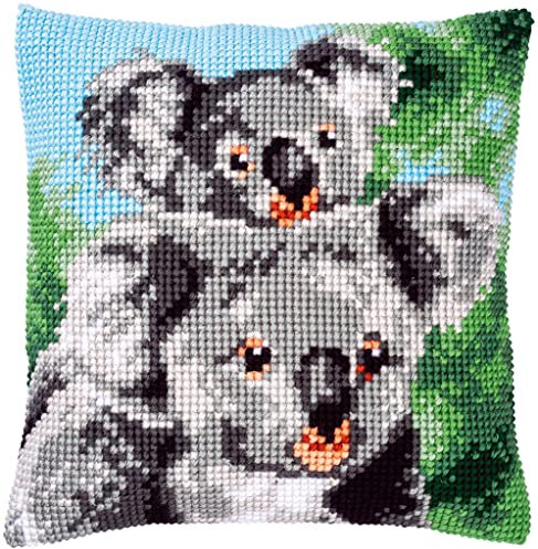 Vervaco Kreuzstich Stickpackungen Kissen Stickerei Set Anfänger Vorgedruckt Koala mit Baby DIY Set Kreativ Set Für Erwachsene Dekoratives Kissen ca. 40 x 40 cm Bastelset Handwerker Haus Dekoration