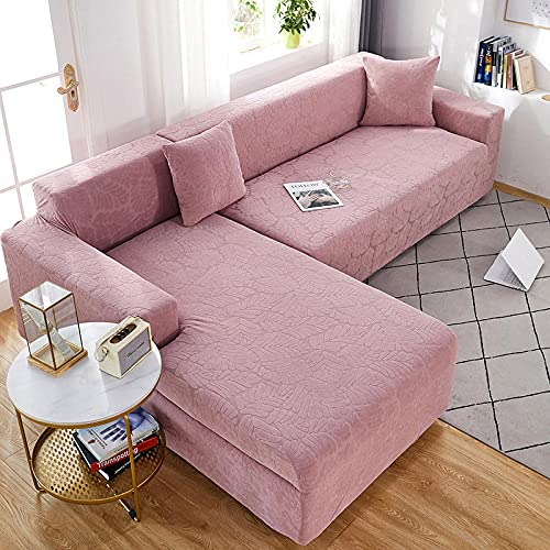 QHDXL Sofabezug 3Sitzer Rosa Kunstblätter Sofa überzug L Form Couchbezug Stretch Sofahusse Sofa Bezug Stretchy Sofabezüge Set Sofaüberwurf (190-230cm)