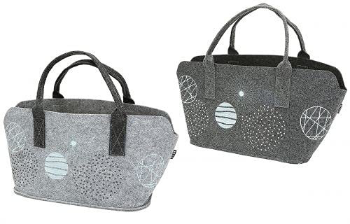 Steinnacher Filztasche Universe hellgrau oder dunkelgrau bestickt in türkis und grau Shopper Einkaufstasche 40x26x25cm (hellgrau)
