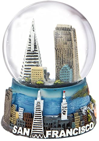 City-Souvenirs San Francisco Schneekugel Skyline, Trolley und Golden Gate Bridge, 8,9 cm hoch