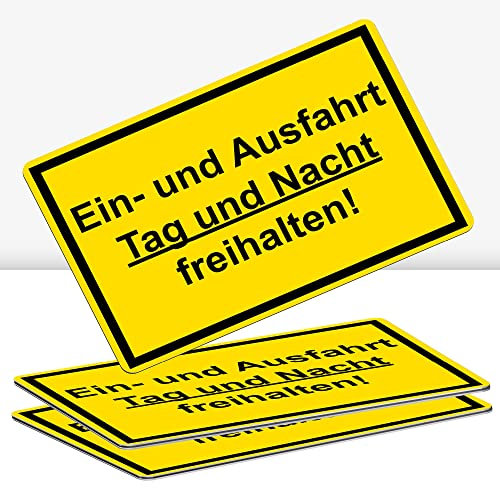 3 Stück Einfahrt und Ausfahrt freihalten Schild 30 x 20 cm Alu 3mm Alu-Dibond stabile Aluminiumverbundplatte mit UV-Schutz von STROBO