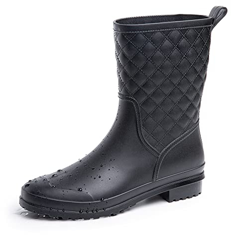 Stivali Pioggia Donna Stivaletti Pioggia Gomma Rain Boots Chelsea Ankle Boots Wellies Stivaletti Impermeabili Scarpe da Pioggia Nero Taglia EU 38