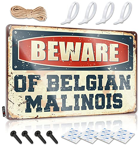 COTECI Warnschilder für Schlafzimmer Beware Of Belgian Malinois Metallschild, Republikanische Geschenke für Männer, Männerhöhlen-Schild (Größe: 20 x 30 cm)