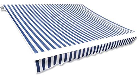 Markisenbespannung, Mogou Bespannung Fur Markise, Bespannung Balkon, Sonnenschutz Bespannung, Ersatzbespannung, Canvas Blau & Weiß 350×250 cm