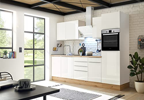 respekta Küche Küchenzeile Küchenblock Marleen Premium 280 cm Weiß Artisan Eiche