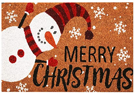 Roseley Christmas Doormat 40 x 60cm Natural Coir Coconut Runners Decorative Welcoming Xmas Mat Home Office Entrance Hallway [Snowman]