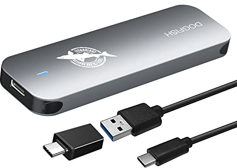 Dogfish Externo Portátil SSD 256GB Ngff 2242/2260/2280 Gris Metálico USB 3.1 Tipo-C Ultraligero, Mini, Transpirable, Unidad de Estado Sólido para Mac/Windows/Android/Linux (Máximo 6 Gbps, con LED)