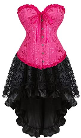 Jutrisujo Robe Corset Femme Bustier Jupe Sexy Dentelle Floral Guêpière Lingerie Grande Taille Burlesque Halloween Rose 2XL