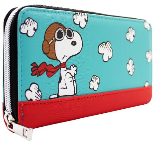 Animation Peanuts Snoopy Fliegender Ass Sopwith Camel Hundehütte Portemonnaie Clutch mit Münzfach & Kartenhalter, Blau