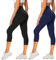 AMIYOYO 2er Pack Leggings Damen 3/4 High Waist Capri Leggins Blickdicht Kurze Sporthose Elastische Bauchweg Hosen für Yoga Fitness Outdoor Freizeit(Capri Leggings-Schwarz+Dunkelblau,L-XL=DE42-48)