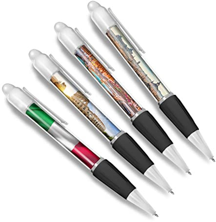 DV DESIGN Set di 4 penne a sfera Roma bianche - Bandiera italiana fontana Colosseo Europa viaggi vacanze hobby ragazzi ragazze uomini donne penna a tema #79404