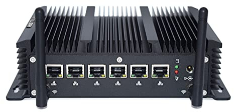HISTTON Mini PC Firewall Router, 6 NIC Firewall 2,5GbE/1GbE, lüfterloser Mini PC Core i5-8265U 8GB DDR4 128GB SSD, Hardware Firewall für Netzwerke/Gateway Router, Mini Desktop Computer, RS232 COM/HD