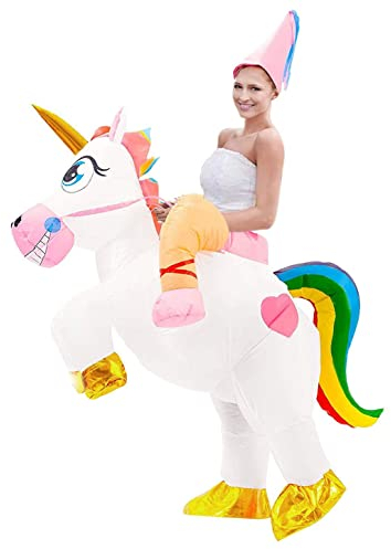 AirSuit® Aufblasbares Kostüm Magisches Einhorn | Ausgefallenes Auflbaskostüm | Premium Qualität | Größe Erwachsene | Polyester | Angenehm tragbar | Resistent | Mit Aufblassystem | SparkL®