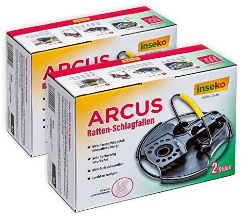 inseko 4 x ARCUS Ratten-Schlagfallen I breitere Fangfläche I wiederverwendbar I inklusive Handschuhe (4)