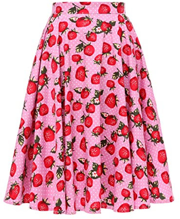 Damen Rockabilly Rock Vintage 1950er Jahre Retro Faltenrock Elastische Hohe Taille Swing Glockenrock Tellerrock Plissee A-Linie Knielang Festliche Röck Knielänge Trachtenrock Skater Sommer Rosa XL