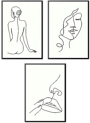 MJ-Graphics - Poster Set One-Line-Art Wohnzimmer & Schlafzimmer Frauen-Welt Boho Kunst 3 Wandbilder Din A3 Wanddeko ohne Bilderrahmen