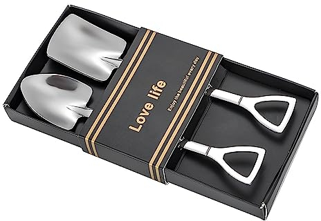 YangQian 2pcs Silver Shovel Spoons Set - Square & Pointed Dessert Spoons - Stainless Steel - Ice Cream, Cake, Melon Spoon - Silverware Set