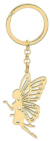 DALANE Edelstahl Niedliche Fee Schlüsselanhänger Mode Geschenke für Frauen Mädchen Brieftasche Schlüsselring Schmetterling Fee Flügel Schmuck (18K Vergoldet B)
