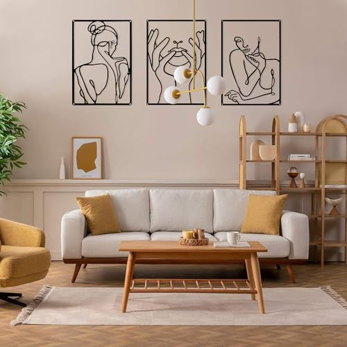 Fililogor 3 Stück Abstrakte Wanddekoration, Minimalistische Metallkunst, Schwarze Feminine Moderne Wandkunst für Wohnzimmer Schlafzimmer Büro Wanddekorationen