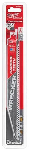 Milwaukee 48-00-5242 9 6 TPI Wrecker Carbide Teeth Multi-Material Cutting SAWZALL Reciprocating Saw Blade