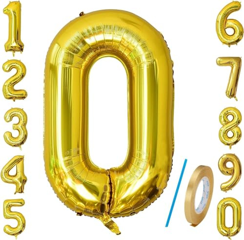 Number 0 Balloons Gold 40 inch, Jumbo Digital Foil Mylar Balloon for Birthday Party Wedding Anniversary Celebration Decoration
