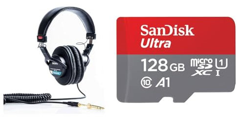 Sony MDR-7506/1 Professional Headphone, Black,Pack of 1 & SanDisk 128GB Ultra microSDXC card + SD adapter up to 140 MB/s with A1 App Performance UHS-I Class 10 U1
