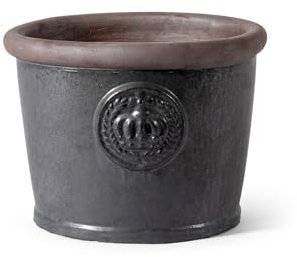 Macetero con Corona de gres esmaltado, Blanco, Gris, Turquesa, 34 cm, 45 cm, Absolutamente Resistente a Las heladas y a la Intemperie (Antracita, 34 cm x 26 cm)