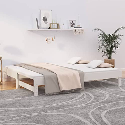 ShCuShan Tagesbett Ausziehbar Ausziehbett Bett Zum Ausziehen Sofa Bett Daybed Sofa Bett Mit Ausziehbett Weiß 2X(80x200) cm Massivholz Kiefer