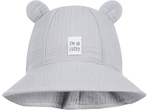 Smarilla Sommerhut Sommermütze Kinderhut Fischerhut Junge Mädchen Babymütze Musselin, Größe: 42-44, Farbe: Grau