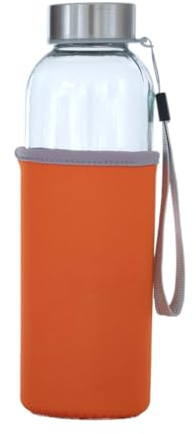 GERLINOVA Gourde en verre - Bouteille de sport, bouteille de randonnée, bouteille unique et bouteille d'école - Gourde durable pour tous les jours - Couleur orange
