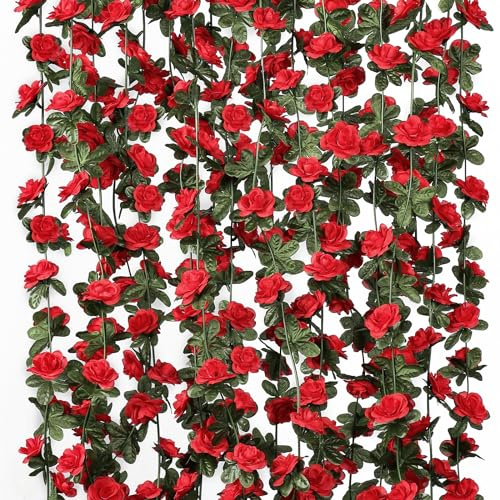9 Pack 72 FT Artificial Flower Garland Fake Red Roses Vines Silk Flowers