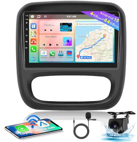 Hikity 4+64G for Renault Trafic 3 (2014-2021)/Vauxhall Vivaro B (2014-2018) Android 13 Car Stereo, 8 core 9 Inch Touchscreen Car Radio Carplay Android Auto GPS Navi WiFi Bluetooth DSP 59UI Backup Cam