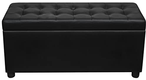 Tidyard Pouf de Rangement Cuir synthétique Noir Banc d'entrée, Banc à Chaussures Coffre de Rangement Intérieur pour Entrée, Couloir, Chambre, Salon et Bout de Lit