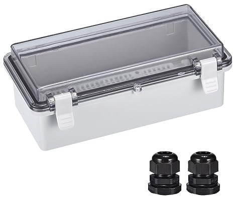 sourcing map Junction Box Electrical Enclosure IP67 Waterproof ABS Plastic with Hinged Cover, Mounting Plate, Wall Brackets, Cable Glands 7.9 x 3.9 x 2.8 Inch
