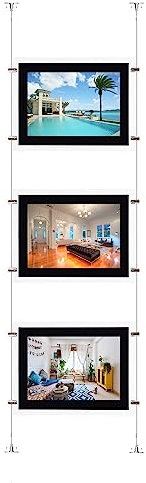 HKSIGN Lot de 3 posters LED en acrylique format A4 - Cadre photo - Boîte lumineuse - Porte-panneaux pour fenêtre d'immobilier - Affichage à suspendre horizontalement - 3 pièces A4 par groupe