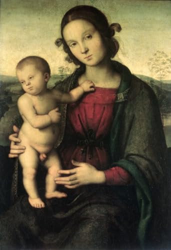 ENYLUFUT Berühmte Gemälde Leinwand Malerei Wandkunst Bilder Deko Kunstwerk Dame Und Kind Von Pietro Perugino Abstrakt Poster für Wohnzimmerdekoration 60x90cm