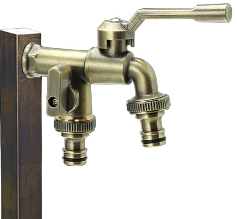 Grifo Jardin Doble Salida Vintage Grifo de Jardin Doble Salida Grifo Exterior Jardin Antiheladas Grifo Exterior Pared,Bronce