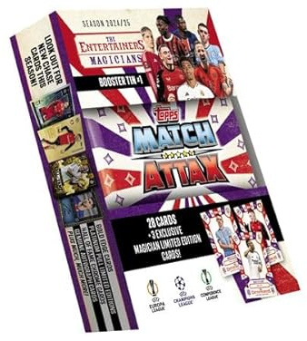 Topps Champions League Match Attax Saison 2024/25 – 1x The Entertainers Booster Tin #1 - Magicians (28 Cards + 3 Exclusive Limited Edition Cards)