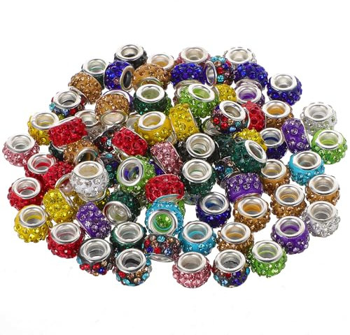 Nogeqi 100 Stück Perlen Mit Großem Loch, Groß Perlen Für Armbänder, Europäische Großlochperlen Strass Charms, Rhinestones Beads European 6 Mm Halsketten Schmuckherstellung