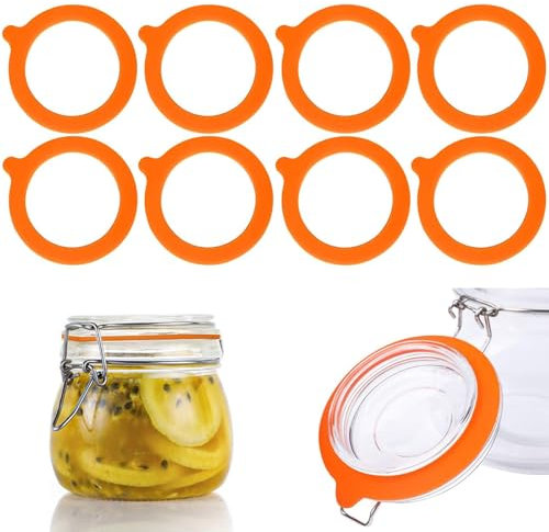 Generic Silicone Jar Gaskets Seals Replacement, 8 Pcs Standard Rubber Airtight Seal Rings Gasket for Mason Storage Jars Glass Cans (Orange)