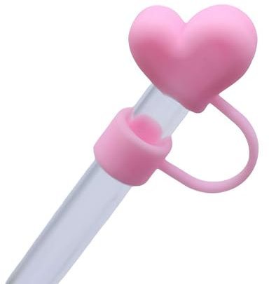 10mm Heart Straw Covers Valentines Straw Cover Cap, Silicone Straw Cover, Love Heart Straw Caps Colorful Straw Tips Set, for Stanley Cup 30 40 oz (Pink)