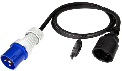 feletec CEE Adapter CEE Stecker auf Schuko Kupplung, 1,5m Camping Strom-Kabel, IP44 Camping Verlängerungskabel, H07RN-F 3G2,5 Campingstecker Adapter 16A