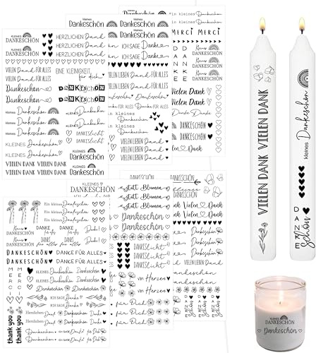 Danke Kerzen Tattoofolie,6 Stück A4 Kerzentattoos,Kerzentattoo Danke,Kerzen Tattoos Folie,Wasserschiebefolie Kerzen,Kerzen Aufkleber,Kerze Tasse DIY Geschenk,für Stabkerzen Und DIY Geschenk (DankeⅡ)