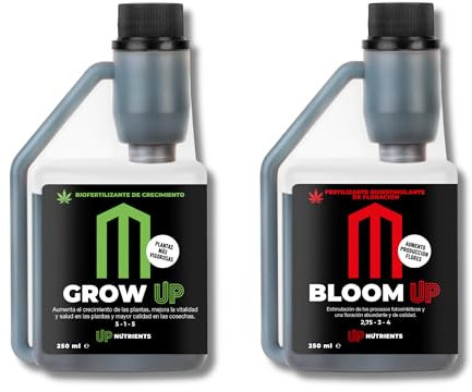 UP NUTRIENTS Pack Fertilizantes GROW UP & BLOOM UP 250 ML | Abono Plantas Crecimiento y Floración 100% Orgánicos | Bio Estimulación Cultivos | Plantas Frondosas y Frutos Ricos