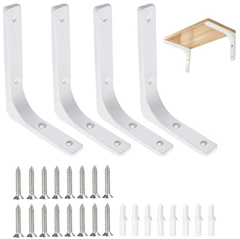 Regalhalterung, 4 Stück 90 Grad Regalträger, Weiß Regalhalter Metall, Regal Wandhalterung,Winkel Regal mit Schrauben, Multifunktionale Metallwinkel, für Bücherregal, Küchen, Wohnzimmer