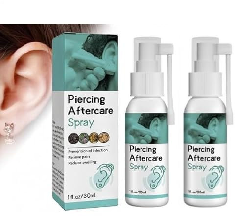 2-Pack Saline Piercing Spray - Piercing Cleaner Solution Ear Piercing Cleaning Solution Piercing Aftercare Spray Ear/Nose/Navel Aftercare Solution | Piercing Cleaner For & Healing Piercings