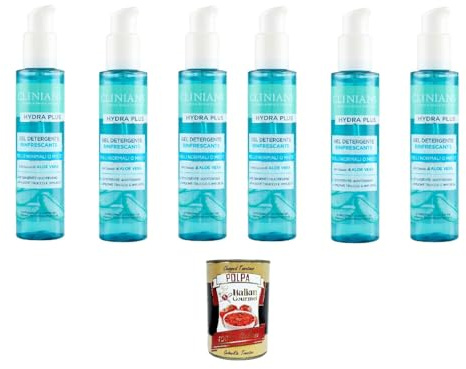 Clinians Gel Detergente RINFRESCANTE Hydra Plus, Per Pelli Normali o Miste, ERFRISCHEND Reinigungsgel Gesicht 150ml, 6x 150ml + Italian Gourmet polpa 400gr