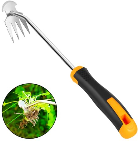Dotet Uprooting Weeding Tool - Hand Held Weeder Puller Tool, Rubber Handle, 4 Teeth Weed Remover for Garden Farm Weeding