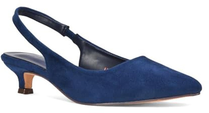 Women's Low Kitten Heel Shoes Ladies Navy Faux Suede Slingback Point Toe Party Evening Wedding Pumps Size 4